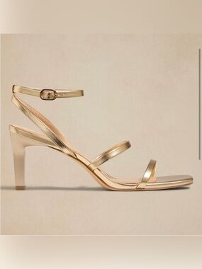 Gold Vegan Leather Ankle Strap Heeled Sandals NWOT
